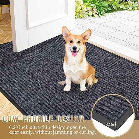 Indoor Outdoor Door Mat, 3'x4' Waterproof Heavy Duty Doormat for Entryway, Rubber Backing Non Slip Front Door Mat, Durable Commercial Outdoor Entrance Floor Mat for Home Office, Grey