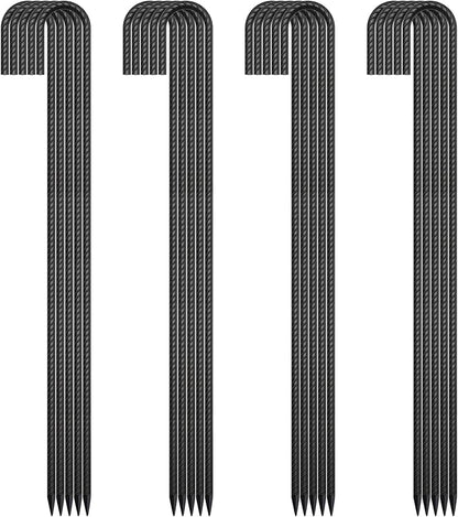 AAGUT 20 Pack Rebar Stakes J Hook 36 inch Heavy Duty Trampoline Stakes Steel Ground Anchors with Chisel Point End for Camping Tent Canopy and Chain Link Fence,Black