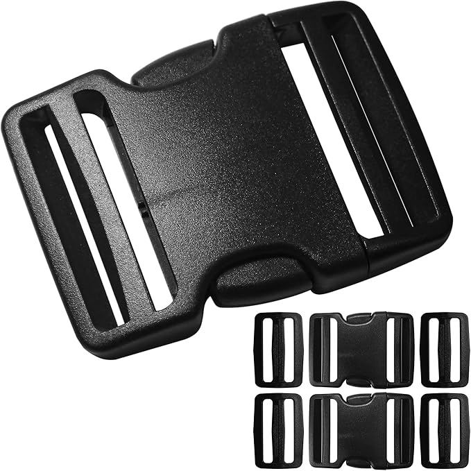 Buckles for 2 inch Wide Webbing Straps: Quick Side Release Buckle Clip 2 set and Tri-Glide Slide 4 pcs Fit 2" Nylon Web Belt, Plastic Snap Fastener Clip Heavy Duty Replacement Dual Adjustable