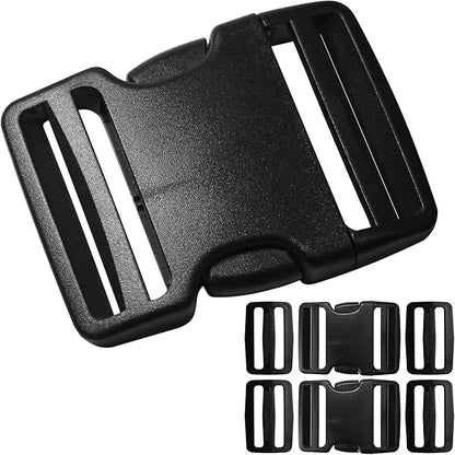 Buckles for 2 inch Wide Webbing Straps: Quick Side Release Buckle Clip 2 set and Tri-Glide Slide 4 pcs Fit 2" Nylon Web Belt, Plastic Snap Fastener Clip Heavy Duty Replacement Dual Adjustable