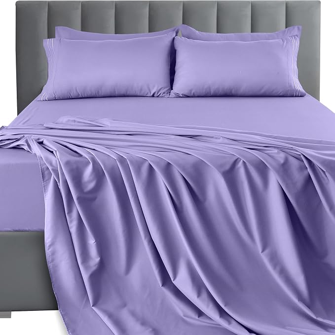 LUX Décor Queen Sheet Set - 4 Piece Ultra-Soft Microfiber Bed Sheets with Flat Sheet, 16 Inches Deep Pocket Fitted Sheet & Pillowcases, Cooling & Breathable, Hotel Luxury, Oeko-TEX - Lavender