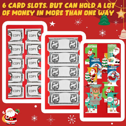 Humyoun Jumbo 14" x 8" Christmas Money Cash Holder with Envelopes, Classic 6 Money Slots for Cash Gifts, Santa Festive Theme Red Cover, Holiday Present Money Holder for Family Friends Xmas Parties