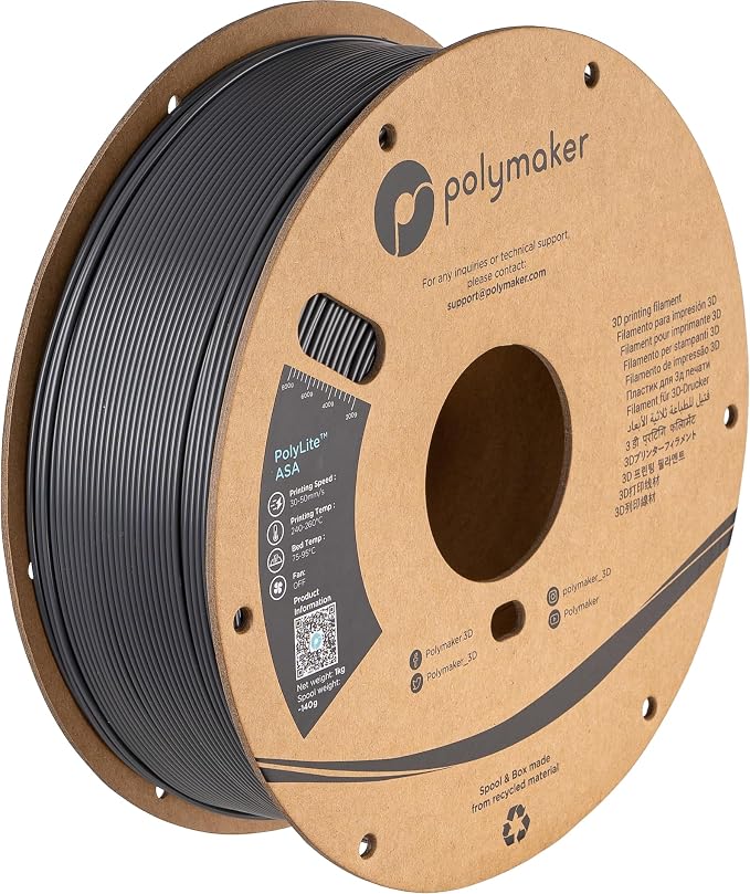 Polymaker ASA Filament 1.75mm Dark Grey, 1kg ASA 3D Printing Filament, Heat & Weather Resistant - ASA 3D Printer Filament Perfect for Printing Outdoor Functional Parts