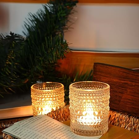 WGV Clear Trendy Pearly Votive Candle Holder 2.7" x 3.15"H, Bubbly Bead Textured Glass Tealight Candleholder, Home Accent Decor, 1 Pc