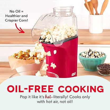 DASH Hot Air Popcorn Popper Maker with Measuring Cup to Portion Popping Corn Kernels  Melt Butter, 16 Cups - Red