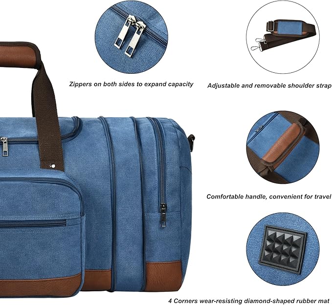Litvyak Duffle Bag for Travel, 50L Canvas Travel Duffel Bags Overnight Weekend Gym Carry On Luggage Bag for Men & Womenn(Blue)