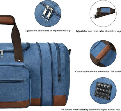Litvyak Duffle Bag for Travel, 50L Canvas Travel Duffel Bags Overnight Weekend Gym Carry On Luggage Bag for Men & Womenn(Blue)