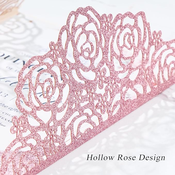 50PCS Pink Wedding Invitations Laser Cut Invitation with Envelopes and Rsvp Card Personalized Inner Sheets for Wedding Bridal Baby Shower QuinceañEra Engagement Birthday