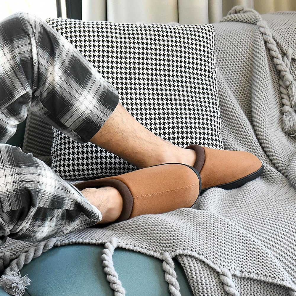 Memory Foam Mens Slippers Slip-On Comfy House Slippers for Men Indoor Outdoor Non-Slip Warm Winter Men’s Bedroom Slippers