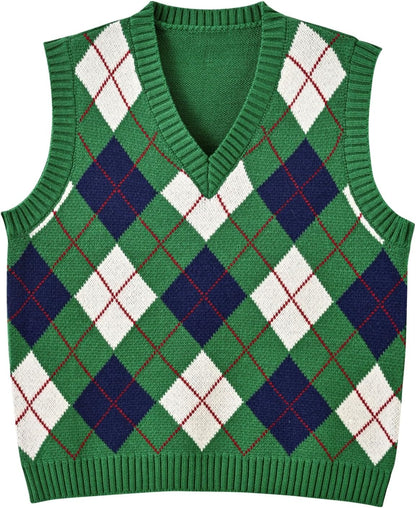 Women's Sweater Vest,Y2K Sleeveless Pattern Preppy Style Knitted Crop Tank Top for Girl