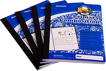Mintra Office Composition Notebooks, Primary Ruled, (4 Pack, Blue Cover), 80 Sheets. Creative, Hardcover Book, Grade K-2, 7.5in x 9.75in, For School, Home, Business, Office