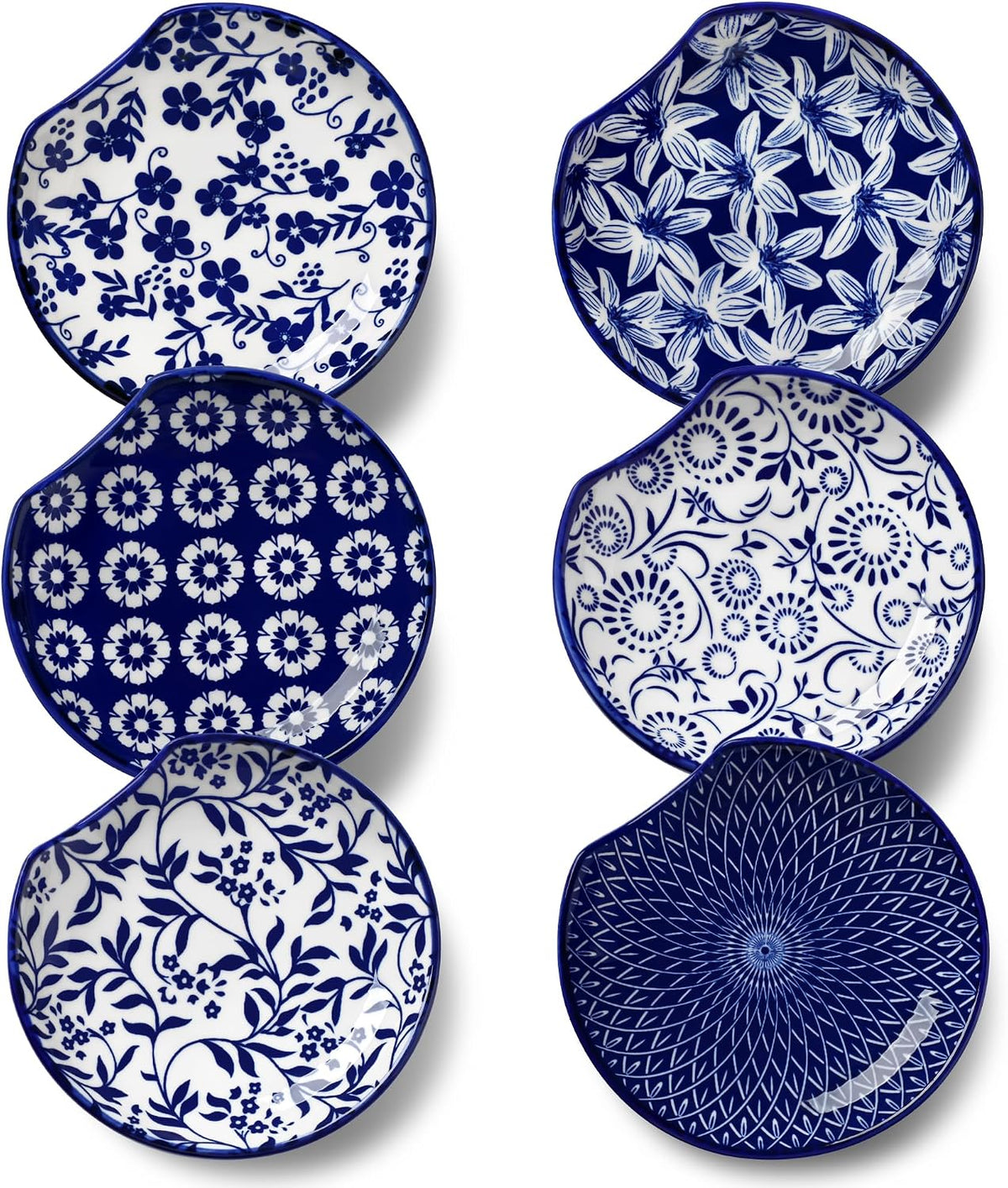 vancasso 6-Pack Ceramic Spoon Rest for Stove Top, Decorative Ceramic Cooking Spoon Holder for Kitchen Counter, 4.8 Inch Blue White Chinoiserie Floral Spoon Rest, Farmhouse Style, SELENE Series