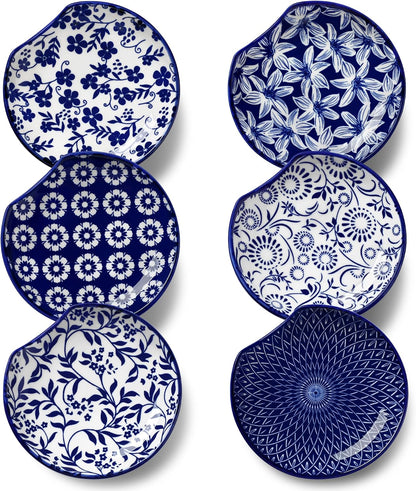 vancasso 6-Pack Ceramic Spoon Rest for Stove Top, Decorative Ceramic Cooking Spoon Holder for Kitchen Counter, 4.8 Inch Blue White Chinoiserie Floral Spoon Rest, Farmhouse Style, SELENE Series
