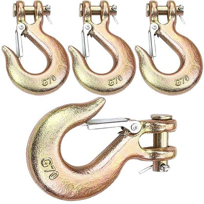 4Pack Clevis Slip Hook, 516 Inch Clevis Safety Hook with Safety Latch, Heavy Duty Forged G70 Chain Hook for Truck Trailer Winch Transport Tow Chain Hook,34 in Opening,14,000 Lb Capacity