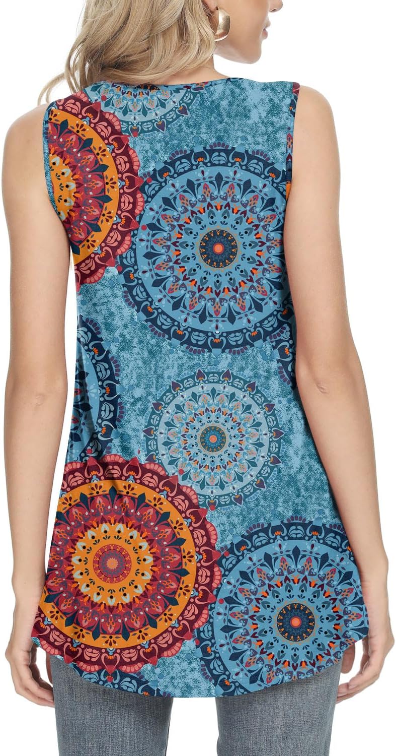 Anydeer Women Tank Tops Casual Summer Tunics Sleeveless Pleated Crewneck Shirts Loose Fit Flowy Blouses M-4XL