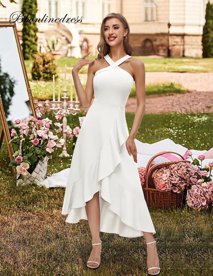 Halter Cocktail Women Dresses Prom Formal Wedding Guest Bridesmaid Ruffled Maxi Hi-Lo Evening Party 2026 Dress