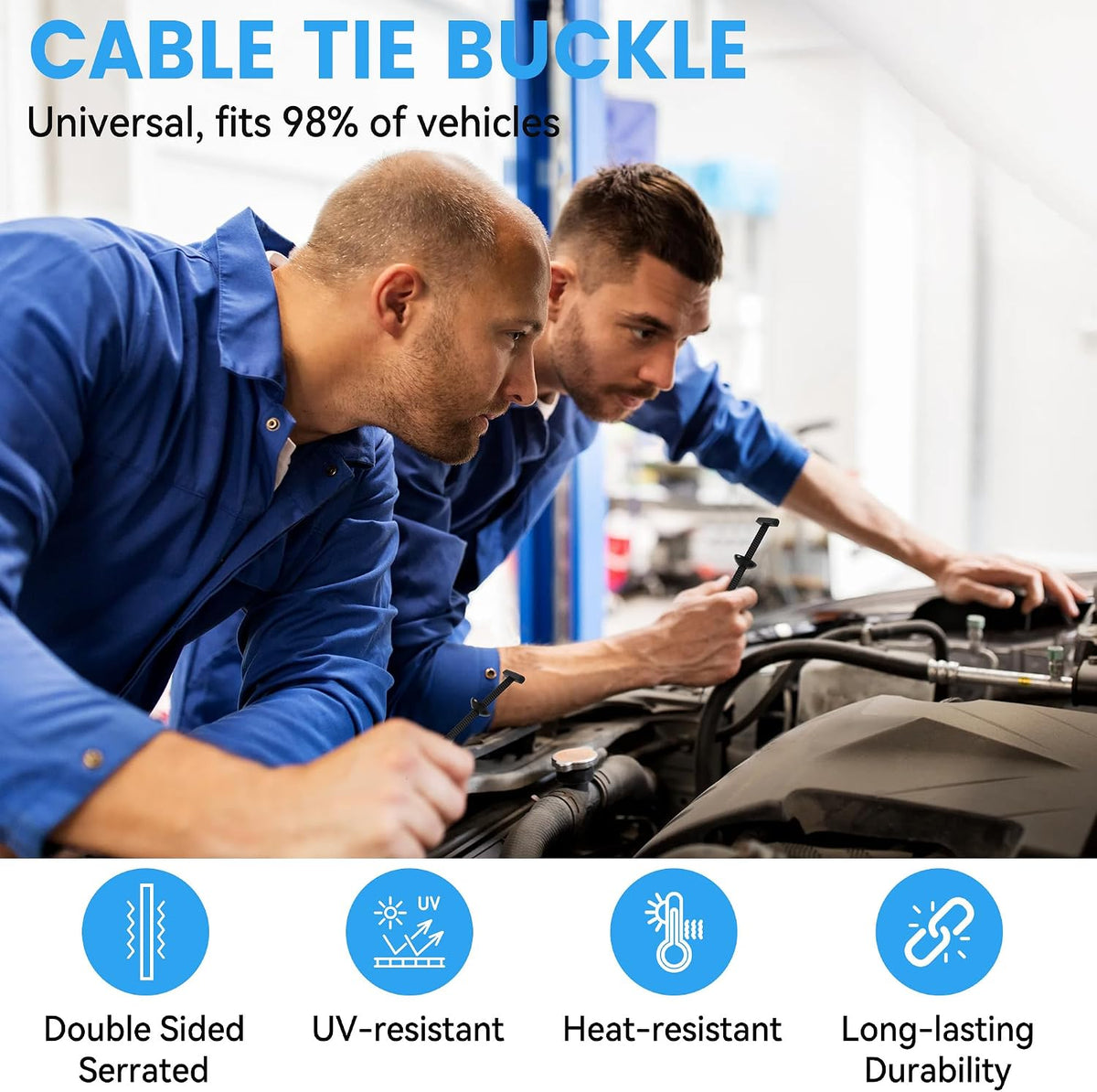 60 Pcs Nylon Universal Cable Tie Buckle - New Multifunctional Nylon Zip Ties Double Sided Buckle & Button Design Plastic Cable Ties Tool Fasteners Car Body UV Resistant Zipties for Car Daily Repair