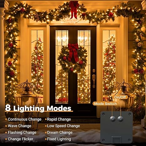 btfarm 2 Pack Solar String Lights Outdoor, 240LED 78Ft Solar Christmas Lights Outside Waterproof, 8 Modes Solar Powered Tree Twinkle Light for Garden Yard Patio Party Decoration,Warm White
