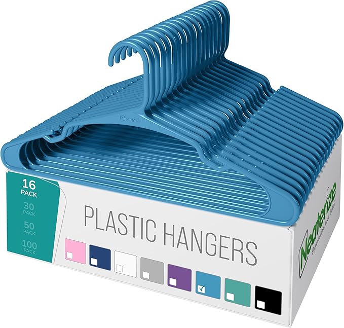 NEATERIZE Clothes Hangers 16 Pack Blue - Plastic Hangers - Ganchos Colgar Ropa