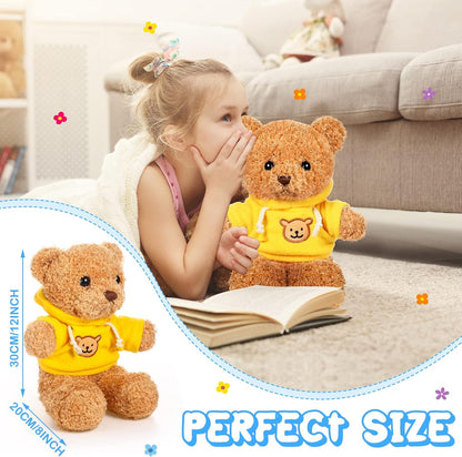 HyDren 4 Pcs Bears Stuffed Animal Soft Plush Toys Valentine 12 Inches Cute Small Shaggy Bear with Hoodie Bow Tie for Kids Boys Girls Baby Shower Birthday Party (Bow Tie Style,Light Brown)