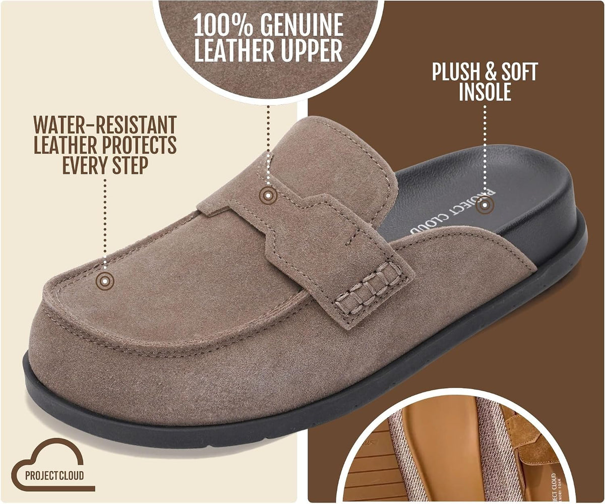 Size 9 Project Cloud 100% Genuine Leather Womens Clogs - Plush & Soft Insole with Arch Support Non Slip Mules & Clogs for Women Footwear - Water Resistant Women Shoes (Foamy)