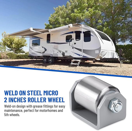 2" Weld on Trailer Roller Heavy Duty Steel Skid Wheels Caster Roller with for RV Trailers, Motorhome and 5th Wheels (Pack of 2)