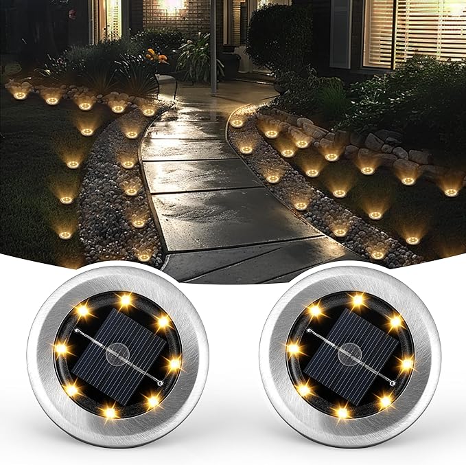 SOLPEX Mini Solar Ground Lights, 2 Pack Solar Lights Outdoor Waterproof, Pathway Lights Solar Powered, Solar Garden Lights, Landscape Lighting for Yard Driveway Walkway (Warm White)