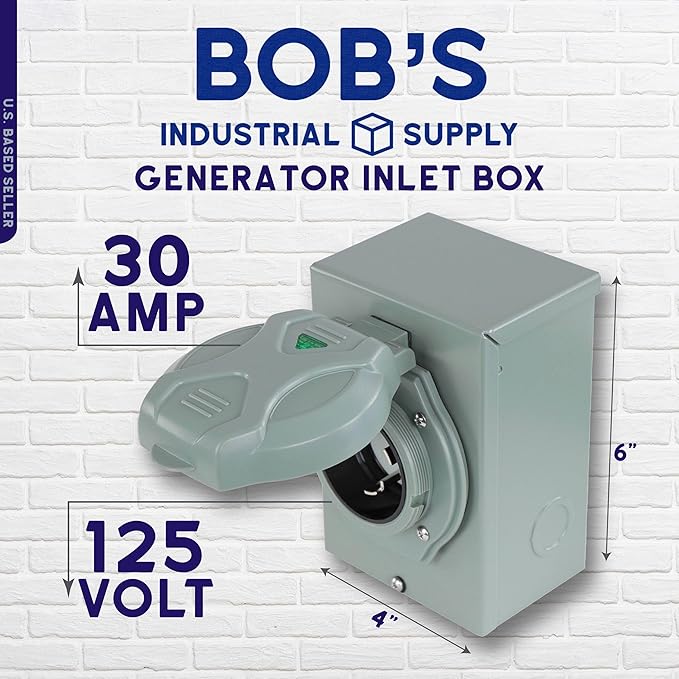 BISupply Power Inlet Box Generator Plug - 3 Prong 30 Amp 125 Volt L5-30 Outdoor Generator Hookup with Light Indicator