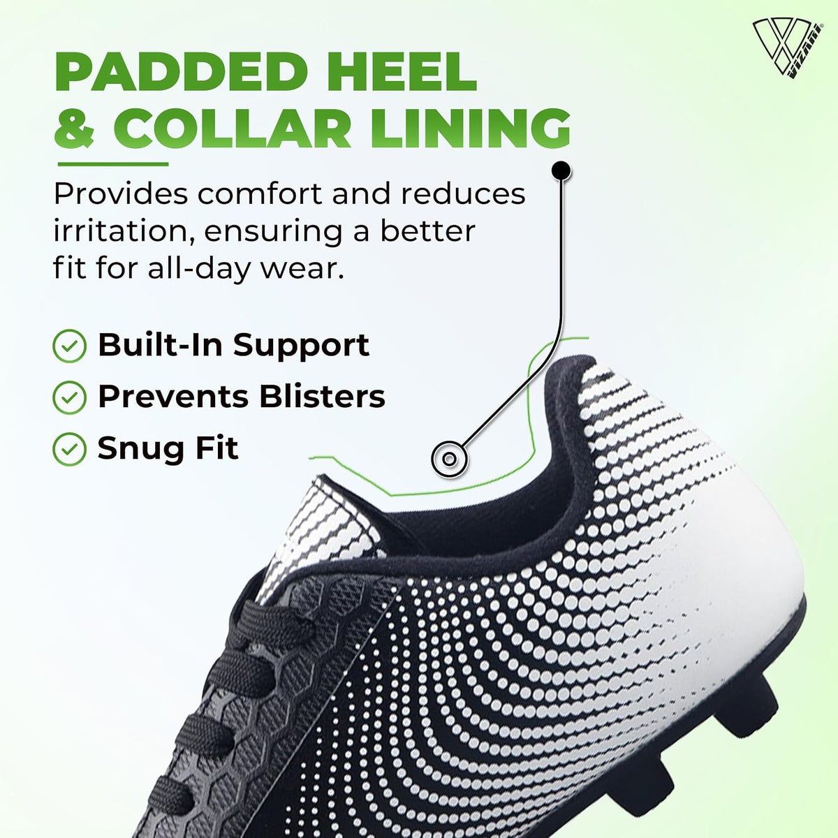 Vizari Stealth Firm Ground Soccer Cleats – Lightweight, Sturdy, Comfortable for Kids and Youth – Excellent Traction, Cushioned Heel, Anti-Stretch Lining – Ideal for Boys and Girls