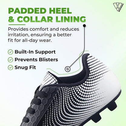 Vizari Stealth Firm Ground Soccer Cleats – Lightweight, Sturdy, Comfortable for Kids and Youth – Excellent Traction, Cushioned Heel, Anti-Stretch Lining – Ideal for Boys and Girls