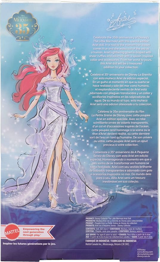 Mattel Disney Collector Ariel The Little Mermaid Doll with Display Stand, Inspired by Disney Movie 35th Anniversary( open box )