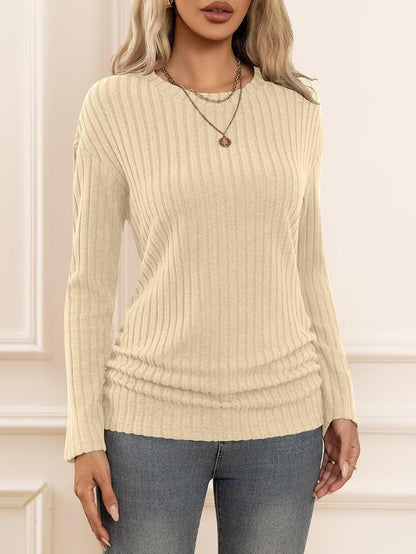 Large Bliwov Long Sleeve Shirts for Women Fall Fashion Outfits CrewNeck Tops Sides Ruched Spring Pullover Sweaters Tunic Clothes