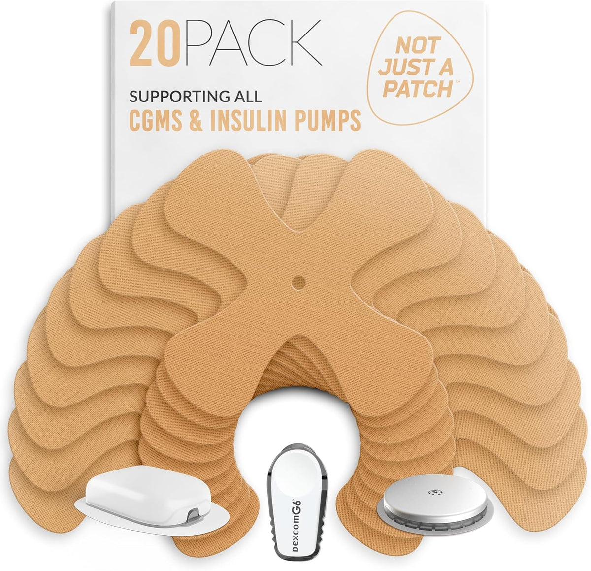 Not Just A Patch X-Patch CGM Sensor Patches (20 Pack) - Water Resistant Omnipod 5 Adhesive Patches - Durable for Active Lifestyle for 10-14 Days - Compatible with Dexcom G6, Libre 2 in Beige (Open Box) (Does not include devices)