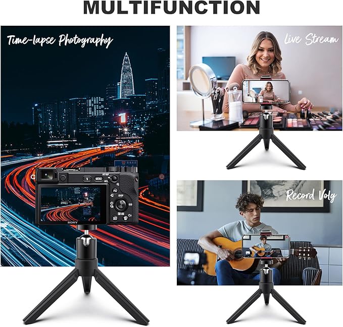 Mini Projector Tripod, Didbynm 6.3 Inch Compact Desktop Tripod Stand Universal 14 Screw Ballhead Pocket Tripods Stand for Mini ProjectorCameras Smooth 4, Osmo Mobile, Vimble 2
