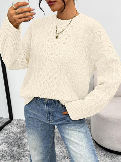 Trendy Queen Womens Oversized Cable Knit Sweaters 2026 Fall Fashion Outfits | Crewneck Fall Fashion Clothes Winter Clothing, Chunky Knit Texture, Cute Holiday Outfit Pullover Tops, Easy Layering Piece