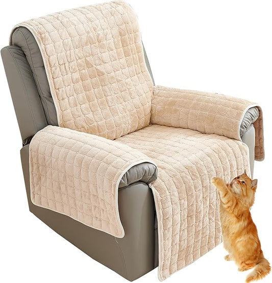 Sofa Armrest Cover, Headrest Cover for Recliner Chair Arm Cover, Winter Square Plush Armchair Slipcover Nonslip Furniture Protector for Pets Leather Sofa Couch (Beige,1 seat(53 * 190CM))