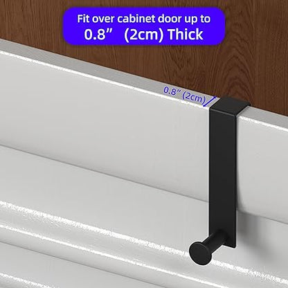Metal Over The Cabinet Door Hooks, 2 Pack, Matte Black, Stainless Steel, Towel Holder for Kitchen, Bathroom, Bedroom