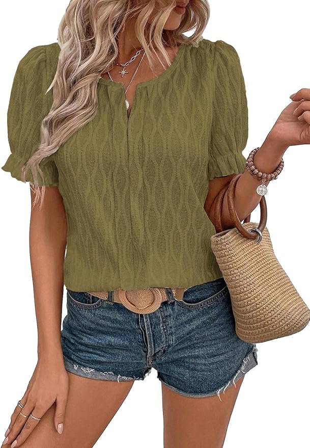 EVALESS Womens Fashion Tops Cute Puff Sleeve Blouses for Women Dressy Casual Spring Summer Clothes Outfits for 2025