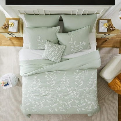 MaiRTMve Queen Size Comforter Sets, Embroidery Queen Bedding Sets 7 Pieces, Sage Green Comforter Set Queen Size, All Season Bed in A Bag Queen with Sheets, Comforter,Pillowcase  Shams