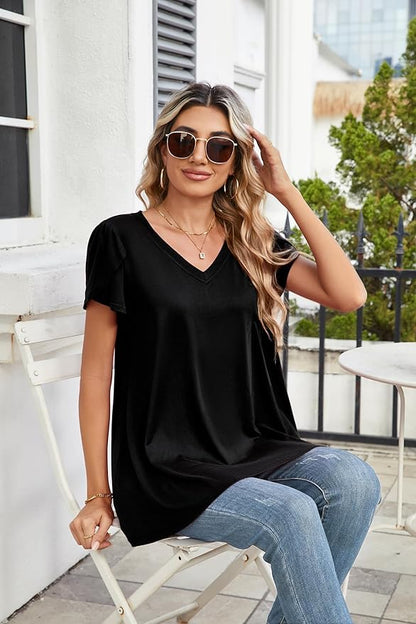 ENMAIN Womens Tunics Tops Plus Size Short Sleeve Swing Blouses Loose Fit Dressy Casual Summer Shirts to Wear with Leggings