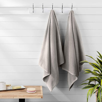 Basics - 2 Piece Quick-Dry Oversize Bath Towel, 100 Cotton, Platinum, 54" x 30"