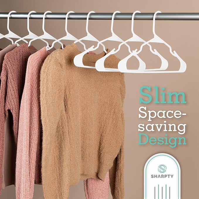 Sharpty - Plastic Hangers - Adult Clothes Hangers - T-Shirt, Dress, Coat Hangers  Accessories - Notched Hanger, Durable  Versatile Color Clothing Closet Hanger(20-Pack,White)