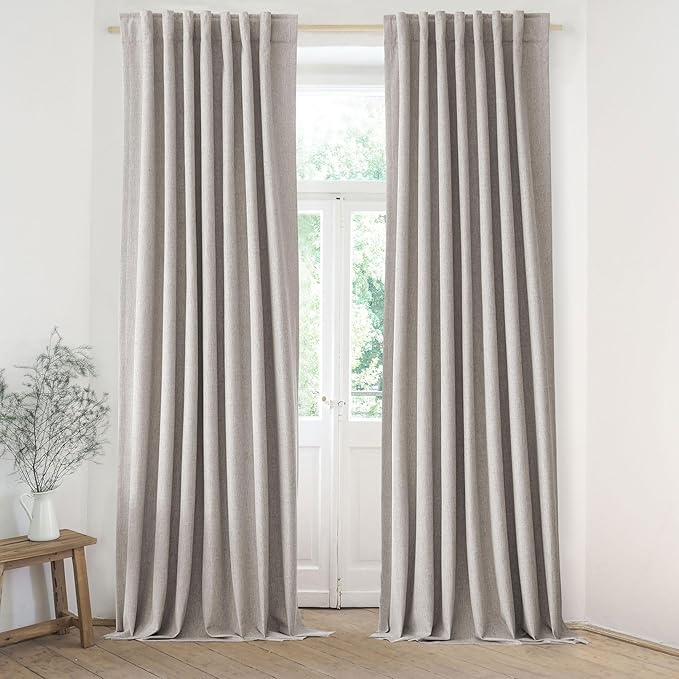 UHITECH 100 Blackout Curtains for Living RoomBedroom Black Out Curtain 90 Inches Length 2 Panels Set Natural Linen Thermal Insulated Drapes Back TabRod Pocket 7.5ft