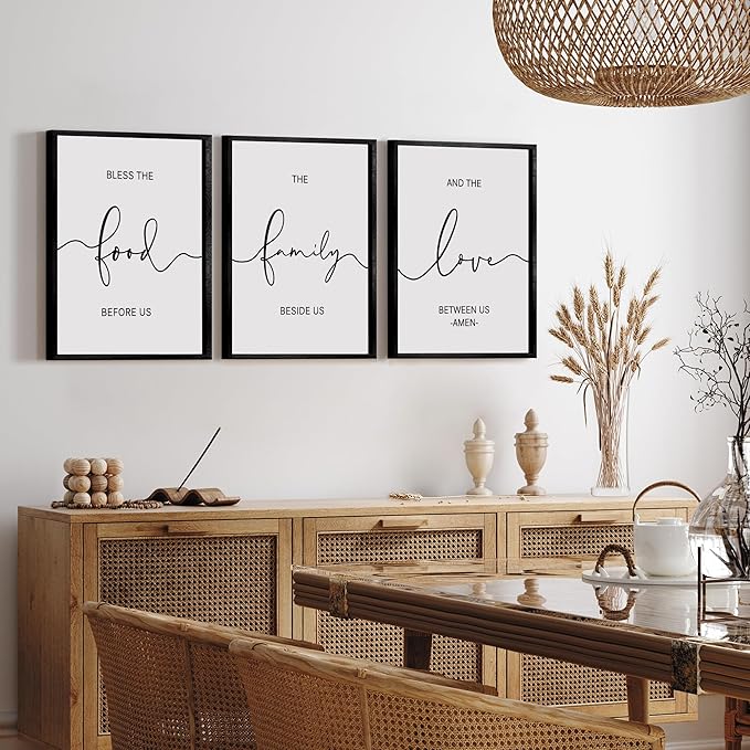 Heiple Set of 3 Framed Farmhouse Bless The Food Before Us Sign Kitchen Wall Decor for Dining Room Decor Wall Art Wood Signs