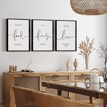 Heiple Set of 3 Framed Farmhouse Bless The Food Before Us Sign Kitchen Wall Decor for Dining Room Decor Wall Art Wood Signs