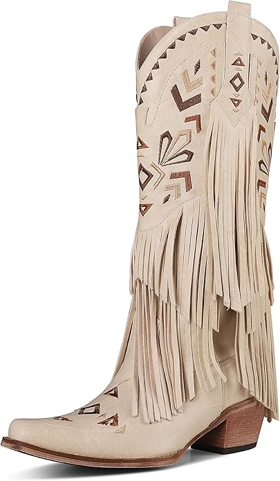 SaraIris Women's Cowgirl Boots Knee High Fringe Boots