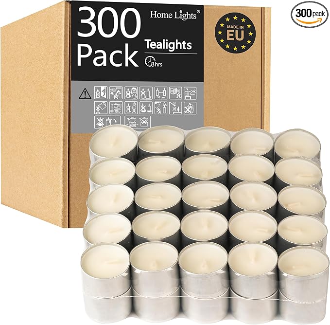 Home Lights Tealight Candles - 8 Hours Long time Burning, White Votive Smokeless European Tea Light Unscented Candles for Shabbat, Weddings, Christmas,Home Decorative - 295 Candles