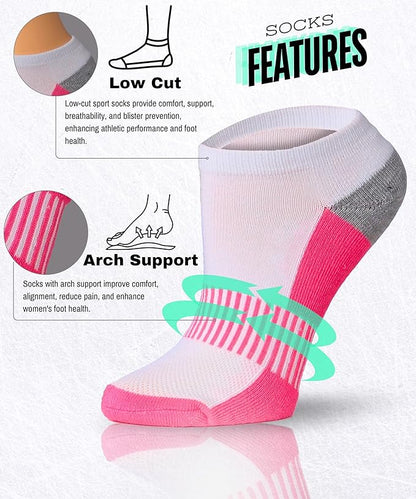 Tipi Toe Women's Athletic Cushioned Comfort Ankle Socks With Arch Support, Mesh Design. Perfect for Running & Sports (6 Pack)