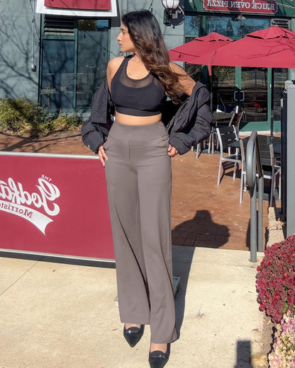 Wide leg yoga pants made from soft, moisture-wicking fabric providing luxurious comfort and flexibility with a high-waist design for a flattering fit.