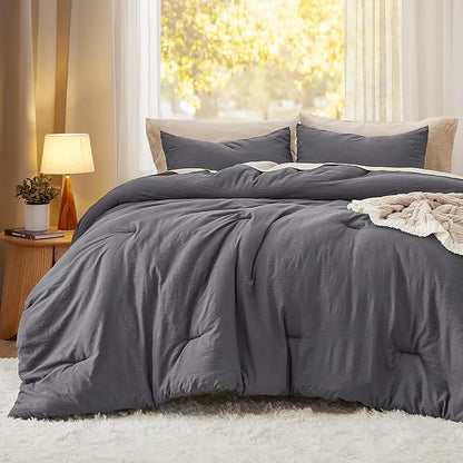 Bedsure Queen Size Comforter Set, Dark Grey Soft Prewashed Bedding for All Seasons, 3 Pieces GentleSoftN Warm Down Alternative Bed Set, 1 Lightweight Comforter (90"x90") and 2 Pillowcases (20"x26")